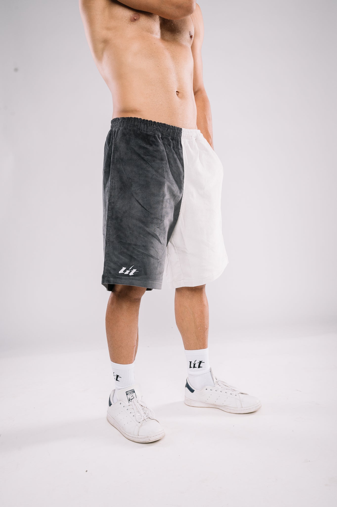Beige - Charcoal Corduroy Signature Shorts